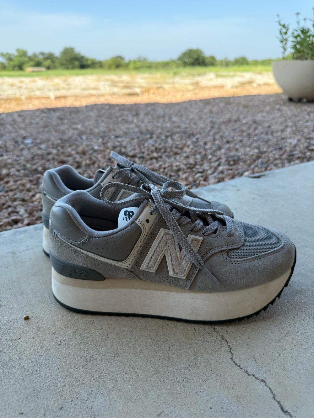 New Balance Women's Grey 574 Platform Sneaker - Picture 2 of 8